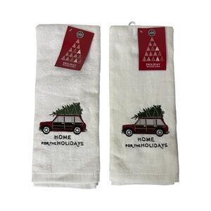 Home for the Holidays Truck Christmas Embroidered  16" x 26" Hand Towel Set of 2